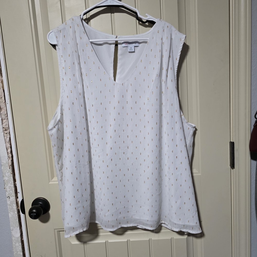 Liz Claiborne White Sleeveless Blouse with Gold Dot Accent